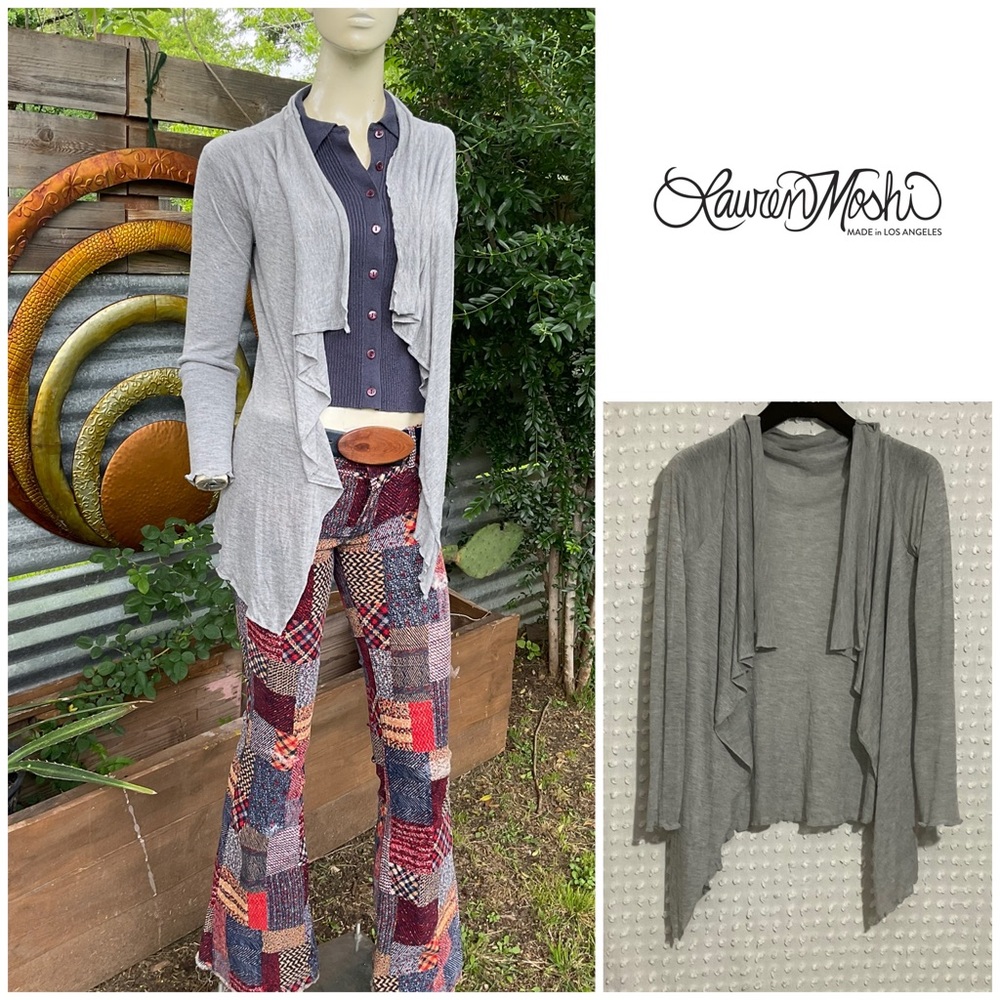Lauren Moshi Gray Micro Modal Draped Open Front Cardigan Sweater XS